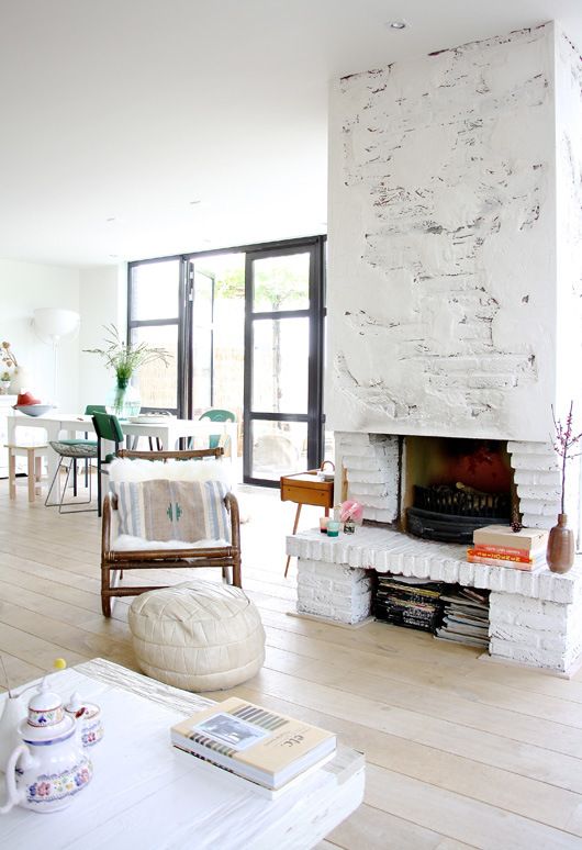 painted brick fireplace