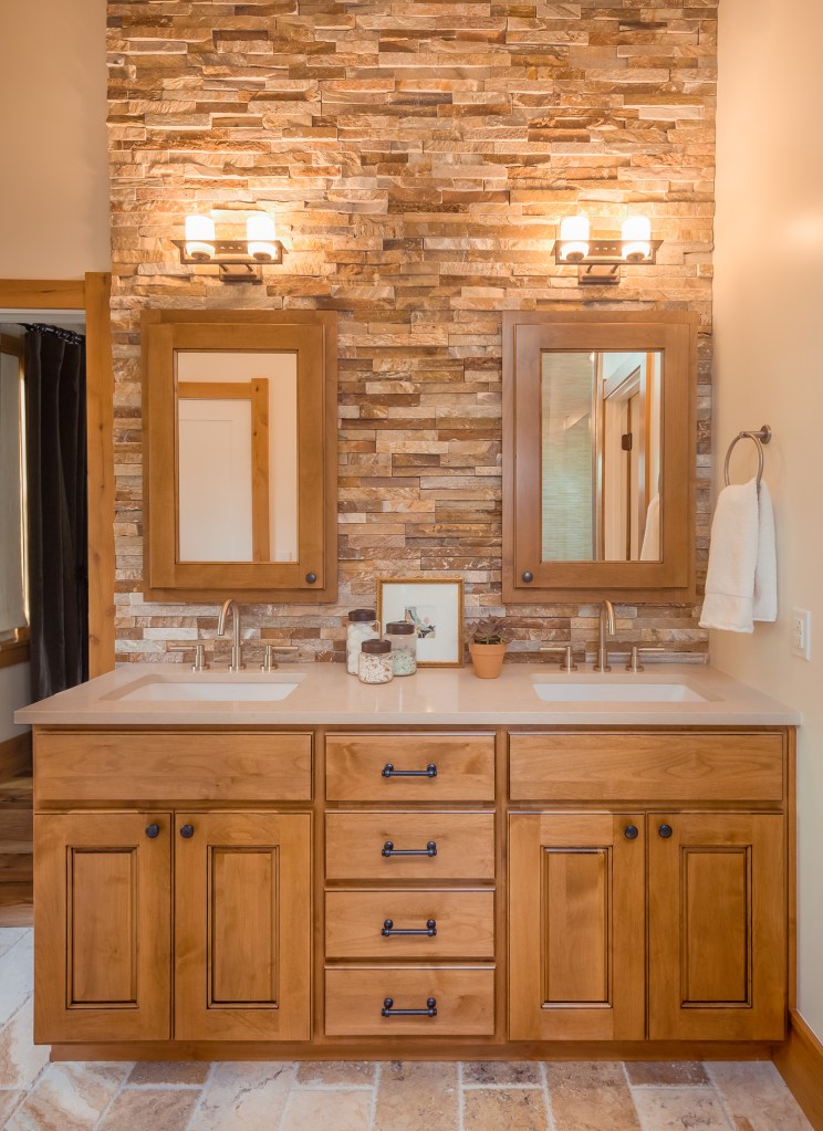 Rock Wall with custom cabinets