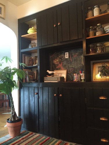 black cabinets cottage kitchen