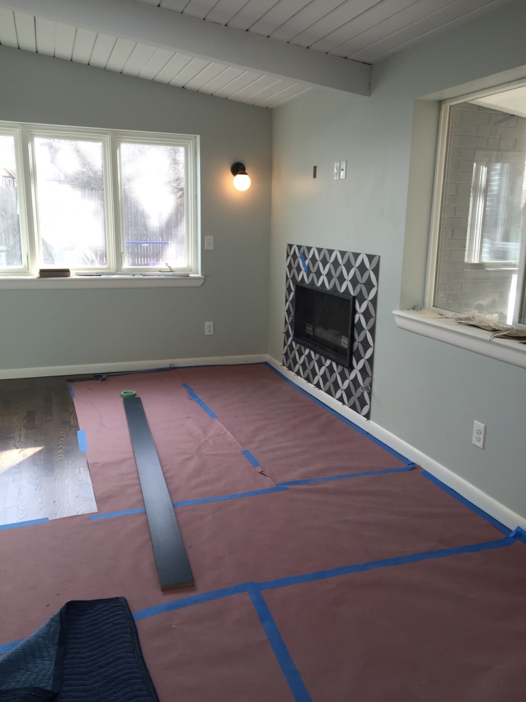 patterned tile fireplace