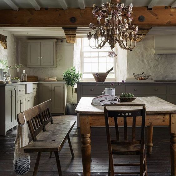 rustic table in kitchen