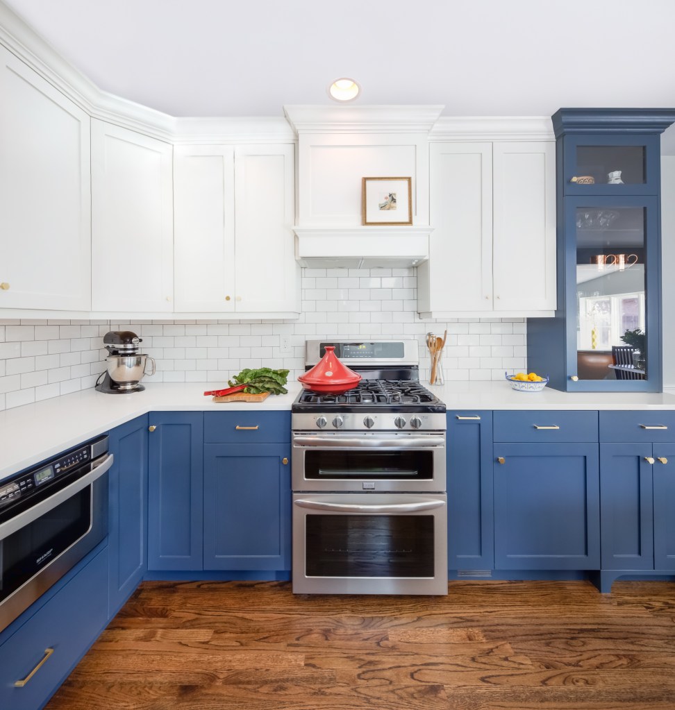 navy blue and white kitchen denver