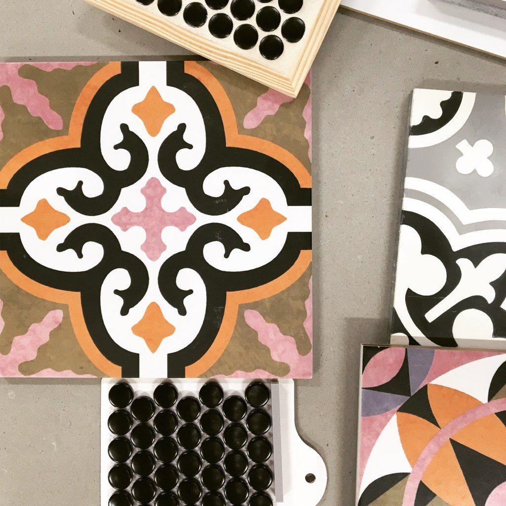 orange pink and black tile