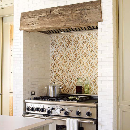 wood beam above a stove