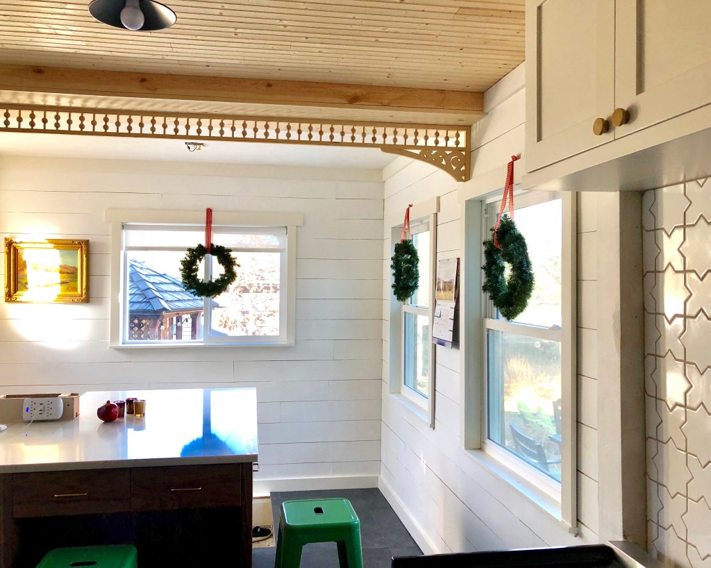 kitchen with wreaths