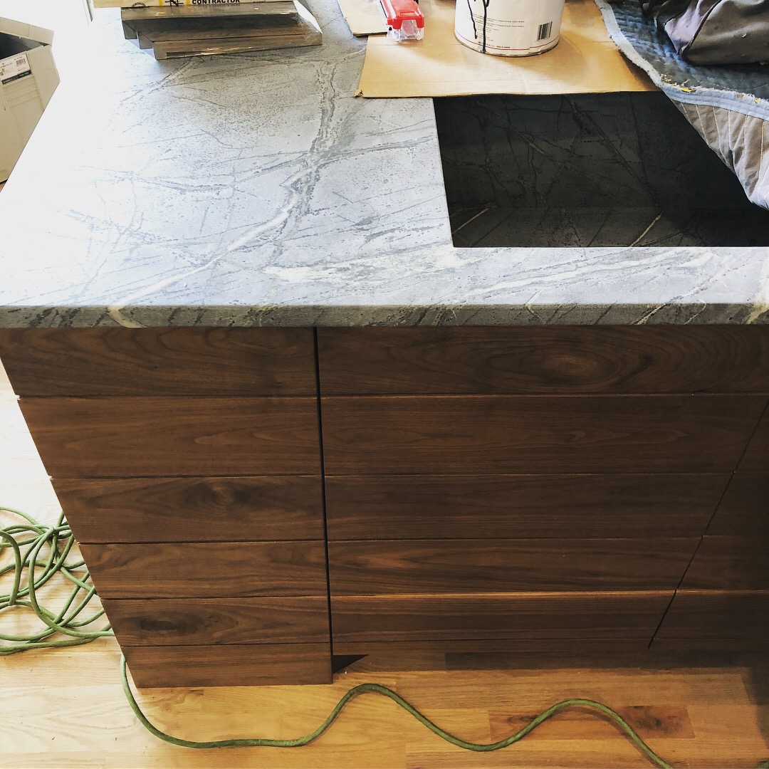walnut and soapstone island